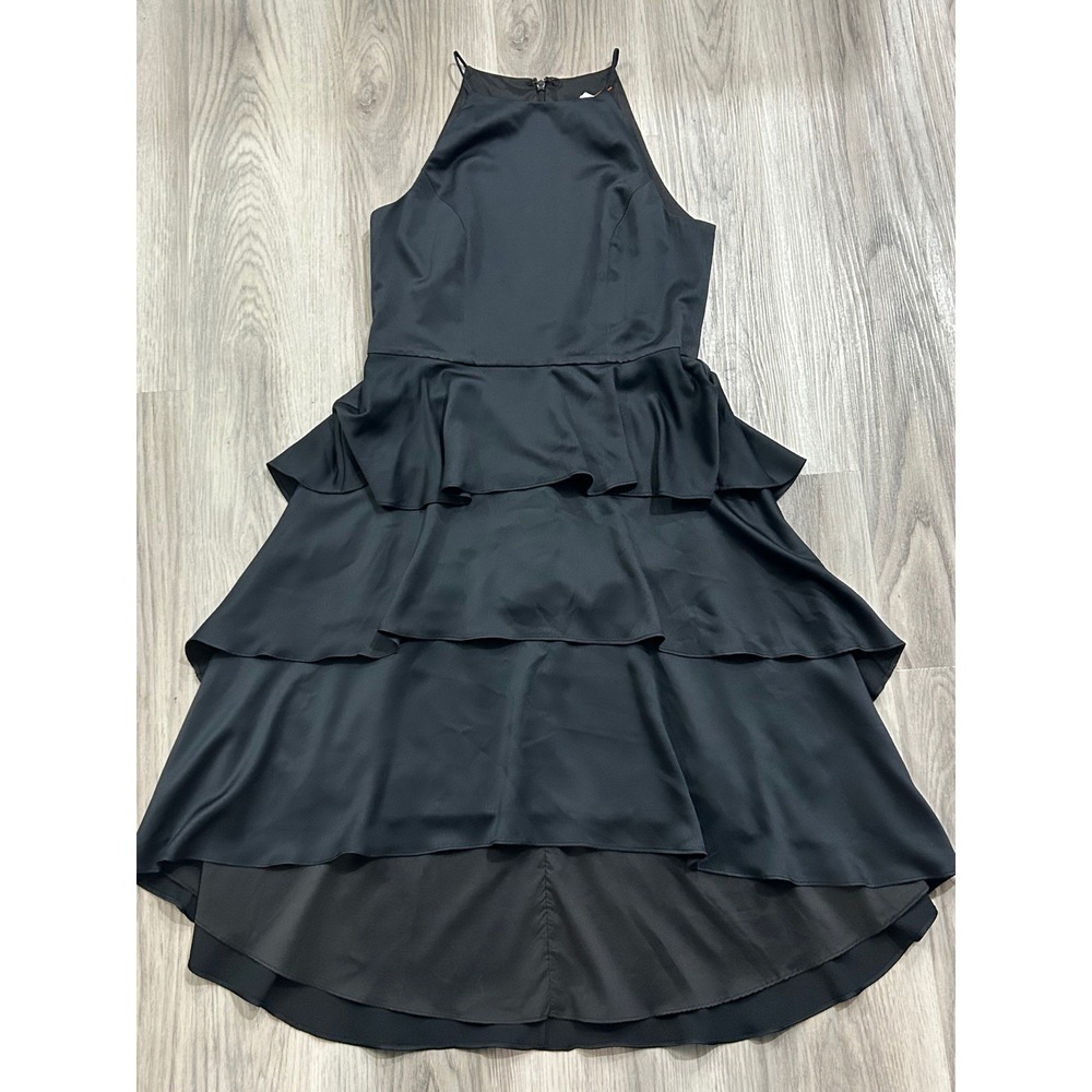 Aidan Mattox Black Tiered High-Low Halter Cocktail Dress Size 6 party luxury lbd